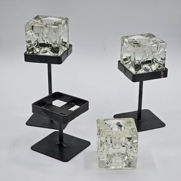 'Ice Cubes in Glass' Candlestick Holders - MCM Vintage Peill & Putzler Style (3) - Picture 6 of 9